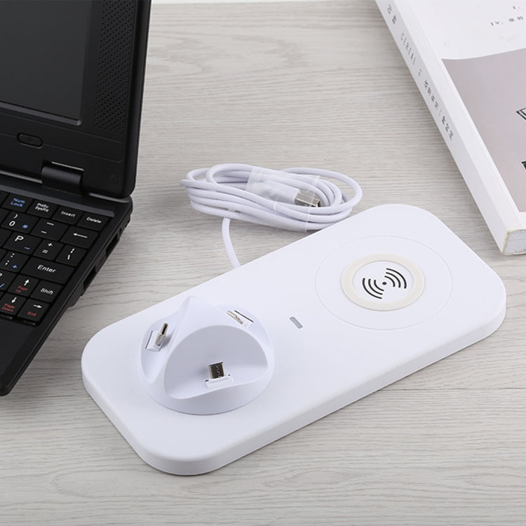 USB to 3 in 1 (8 Pin + Micro USB + USB-C / Type-C) Dock Charger Desktop Charging Data Sync Stand Station Holder with Qi Wireless Charger & USB Cable - Wireless Charger Receiver by PMC TechLife | Online Shopping South Africa | PMC TechLife