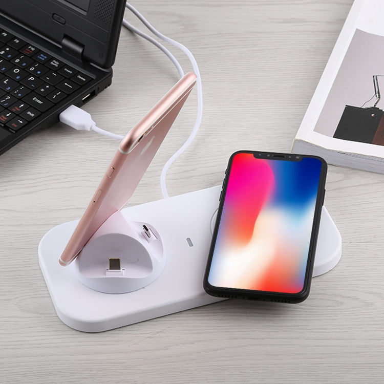 USB to 3 in 1 (8 Pin + Micro USB + USB-C / Type-C) Dock Charger Desktop Charging Data Sync Stand Station Holder with Qi Wireless Charger & USB Cable - Wireless Charger Receiver by PMC TechLife | Online Shopping South Africa | PMC TechLife
