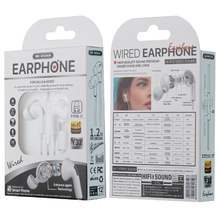 WK Y31 Type-C Interface In-Ear HIFI Stereo Wired Earphone - Type-C Earphone by WK | Online Shopping South Africa | PMC Jewellery