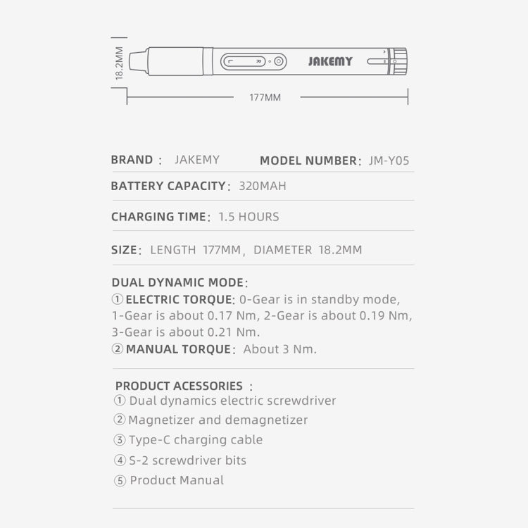 JAKEMY JM-Y05 8 in 1 Type-c Fast Charging Dual Power High Precision Electric Screwdriver - Screwdriver Set by JAKEMY | Online Shopping South Africa | PMC Jewellery | Buy Now Pay Later Mobicred