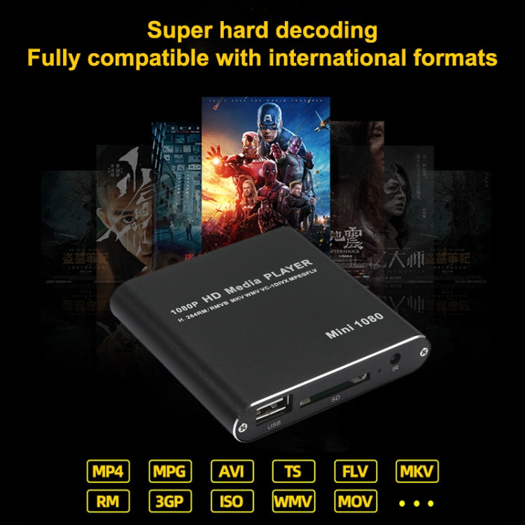 MINI 1080P Full HD Media USB HDD SD/MMC Card Player Box, EU Plug(Black) - Multimedia Player by PMC TechLife | Online Shopping South Africa | PMC TechLife