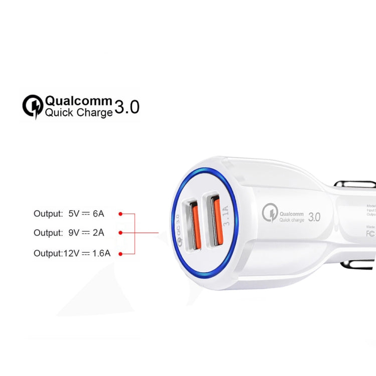 Qc3.0 Dual USB Car Charger + 8 Pin Fast Charging Line Car Charging Kit(White) - Car Charger by PMC TechLife | Online Shopping South Africa | PMC TechLife