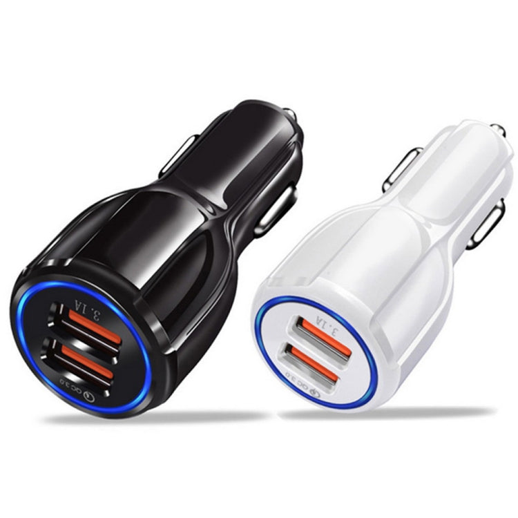 Qc3.0 Dual USB Car Charger + 8 Pin Fast Charging Line Car Charging Kit(White) - Car Charger by PMC TechLife | Online Shopping South Africa | PMC TechLife