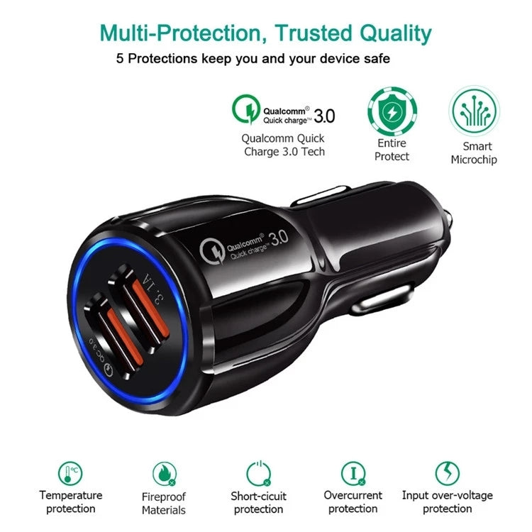 Qc3.0 Dual USB Car Charger + Micro USB Fast Charging Cable Car Charging Kit(White) - Car Charger by PMC TechLife | Online Shopping South Africa | PMC TechLife