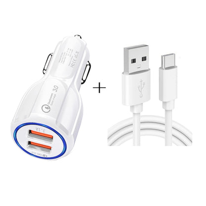 LZ-681 QC3.0 Dual USB Car Charging + Type-C Fast Charging Cable Car Charging Kit(White) - Car Charger by PMC Jewellery | Online Shopping South Africa | PMC Jewellery