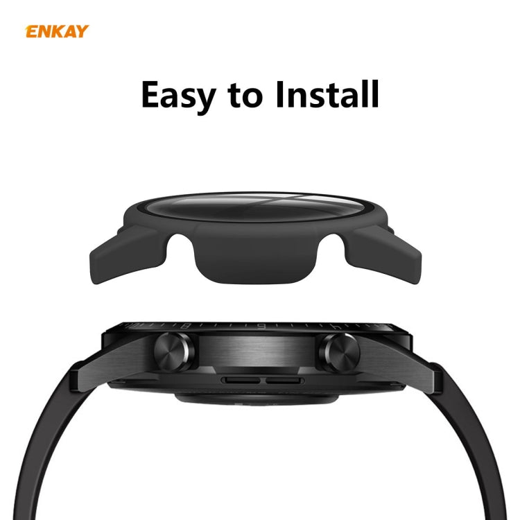 For Huawei Watch GT 2 46mm ENKAY Hat-Prince ENK-AC8202 Full Coverage PC Frosted Case + 9H Tempered Glass Protector(Transparent) - Watch Cases by ENKAY | Online Shopping South Africa | PMC Jewellery | Buy Now Pay Later Mobicred