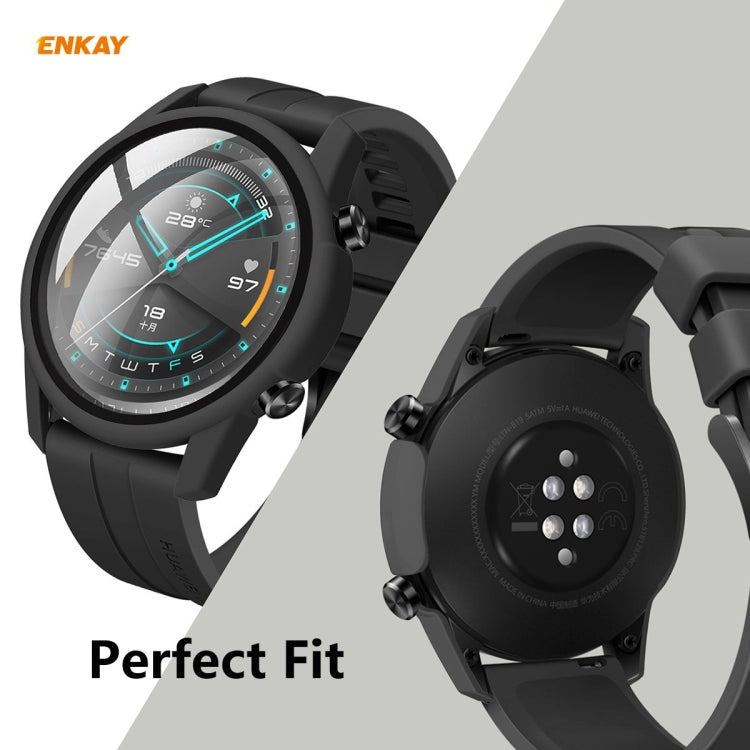 For Huawei Watch GT 2 46mm ENKAY Hat-Prince ENK-AC8202 Full Coverage PC Frosted Case + 9H Tempered Glass Protector(Transparent) - Watch Cases by ENKAY | Online Shopping South Africa | PMC Jewellery | Buy Now Pay Later Mobicred