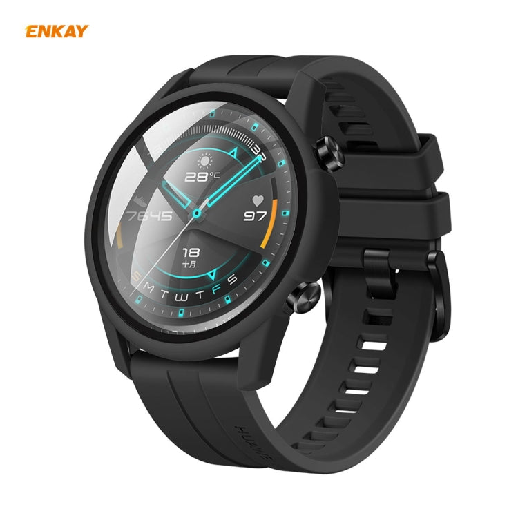 For Huawei Watch GT 2 46mm ENKAY Hat-Prince ENK-AC8202 Full Coverage PC Frosted Case + 9H Tempered Glass Protector(Transparent) - Watch Cases by ENKAY | Online Shopping South Africa | PMC Jewellery | Buy Now Pay Later Mobicred