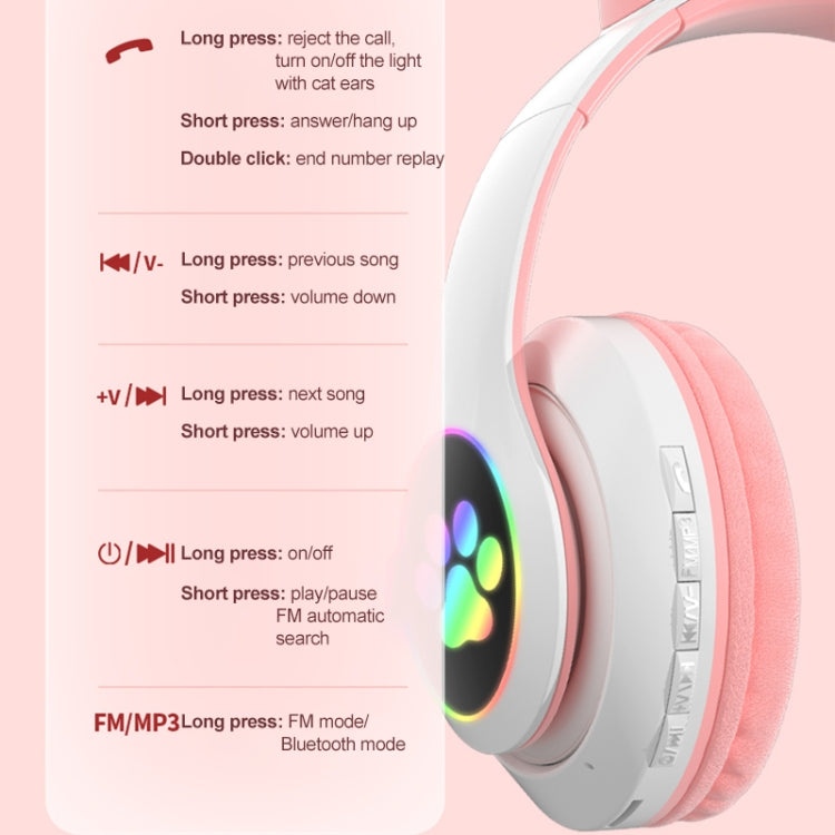 T&G TN-28 3.5mm Bluetooth 5.0 Dual Connection RGB Cat Ear Bass Stereo Noise-cancelling Headphones Support TF Card With Mic(Pink) - Headset & Headphone by T&G | Online Shopping South Africa | PMC Jewellery