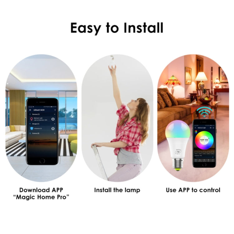 7W  E27 RGBCW WIFI LED smart bulb wireless smart home automation light(RGBCW+Warm White+White) - Smart Light Bulbs by PMC TechLife | Online Shopping South Africa | PMC TechLife
