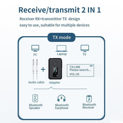 T2 2 in 1 OLED Color Screen Bluetooth 5.0 Wireless Receiver Transmitter - Audio Receiver Transmitter by PMC Jewellery | Online Shopping South Africa | PMC Jewellery