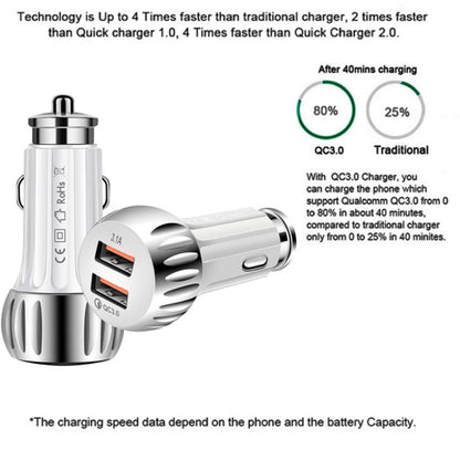 YSY-310QC18W QC3.0 Dual Port USB Car Charger + 3A USB to USB-C / Type-C Data Cable, Cable Length: 1m(White) - Car Charger by PMC Jewellery | Online Shopping South Africa | PMC Jewellery