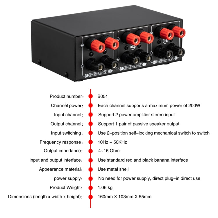 B051 2 Input And 1 Output Power Amplifier And Speaker Selection Switcher Output With Volume Adjustment 2 Power Amplifiers Audio Switcher Switch Distribution Comparator -  by PMC Jewellery | Online Shopping South Africa | PMC Jewellery