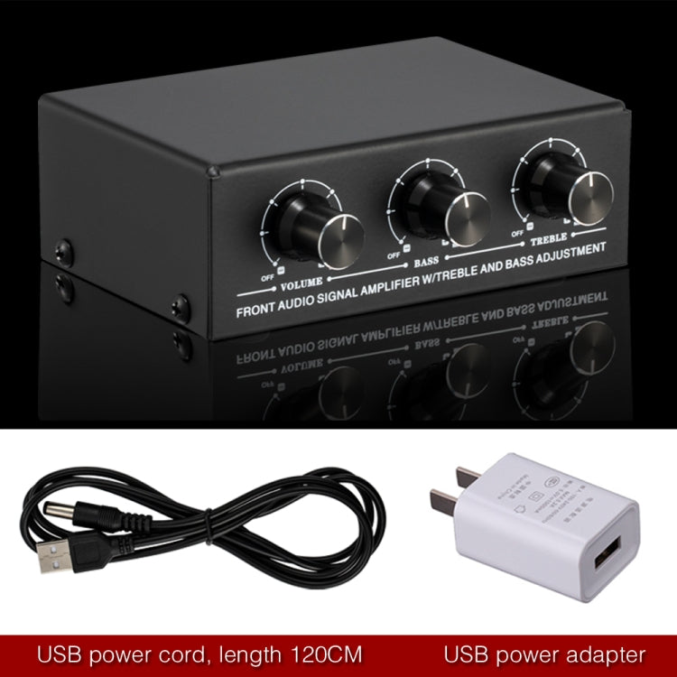 B057 Front Stereo Sound Amplifier Headphone Speaker Amplifier Booster with High And Low Bass Adjustment 2-Way Mixing,  USB 5V Power Supply, US Plug -  by PMC Jewellery | Online Shopping South Africa | PMC Jewellery