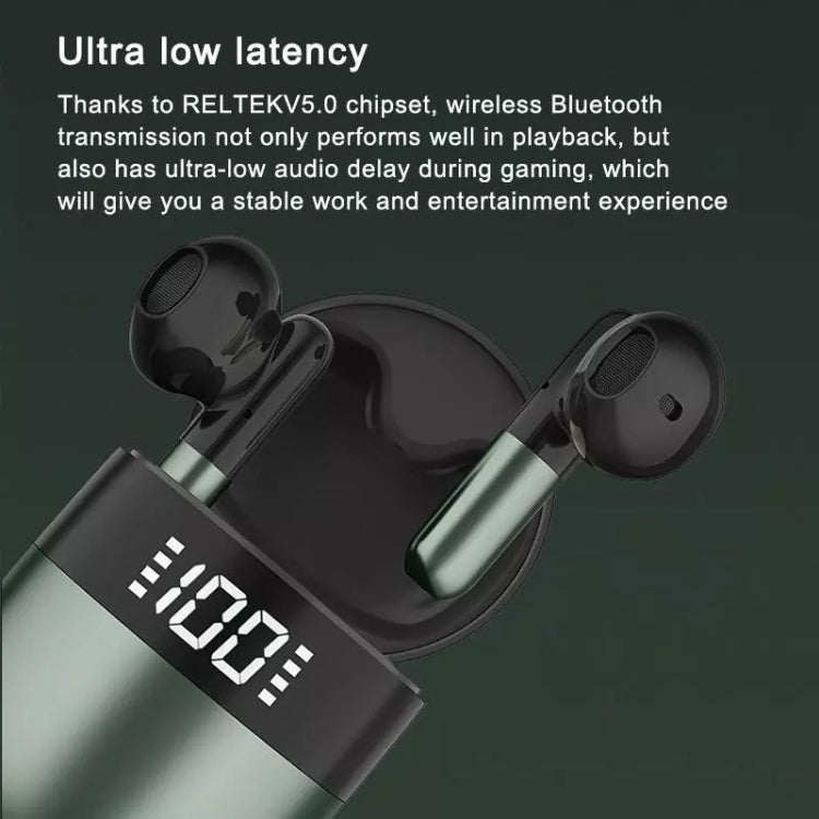 J28 TWS Wireless Bluetooth Earphones LED Digital Display HIFI Music Sport Earphone(Green) - TWS Earphone by PMC Jewellery | Online Shopping South Africa | PMC Jewellery