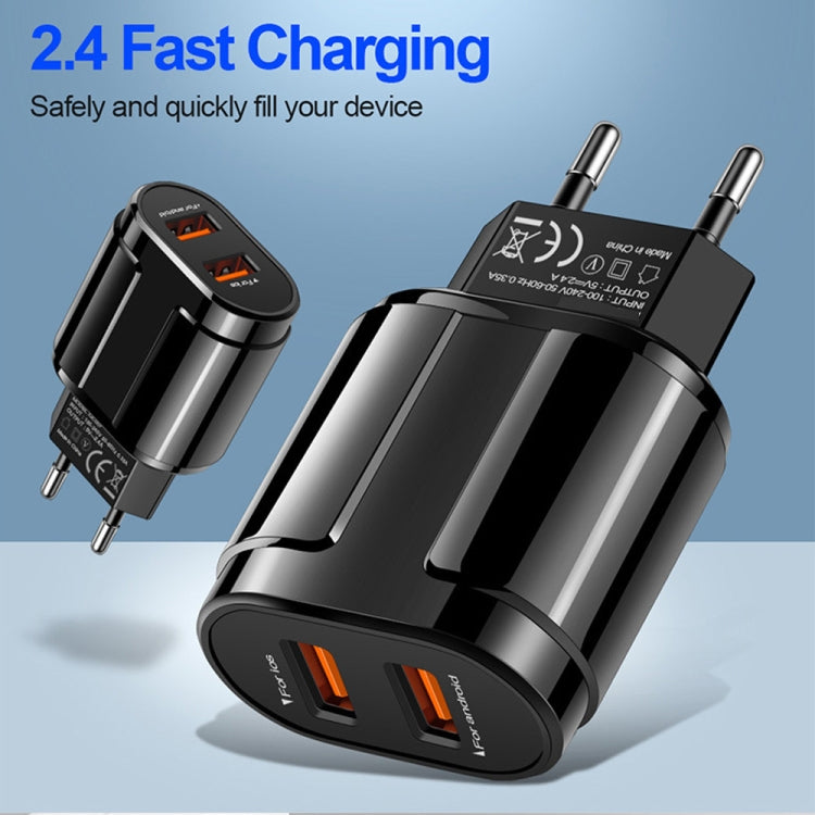 Dual USB Portable Travel Charger + 1 Meter USB to Micro USB Data Cable, EU Plug(Black) - free shipping - PMC TechLife - Order now!