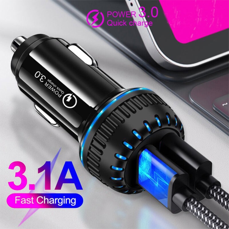 YSY-349 QC3.0 Dual USB Port Car Charger + 1m 3A USB to Micro USB Data Cable(White) - Car Charger by PMC TechLife | Online Shopping South Africa | PMC TechLife