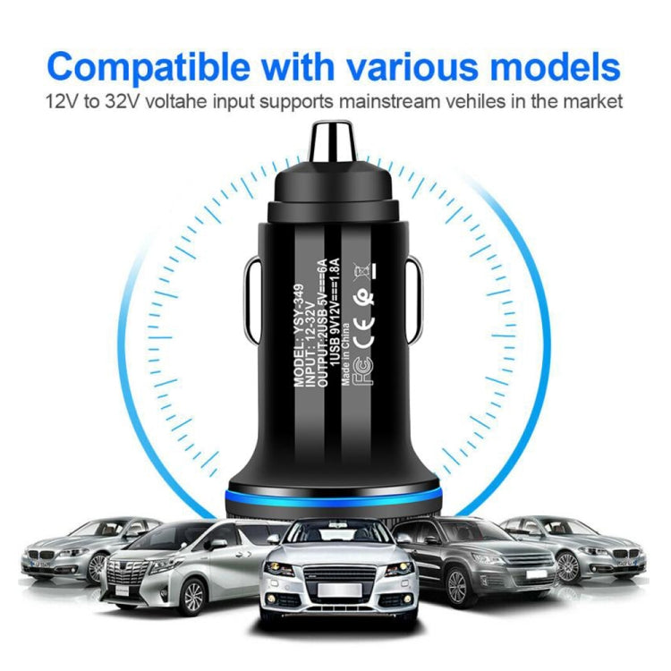 YSY-349 QC3.0 Dual Port USB Car Charger + 3A USB to USB-C / Type-C Data Cable, Length: 1m(White) - Car Charger by PMC TechLife | Online Shopping South Africa | PMC TechLife