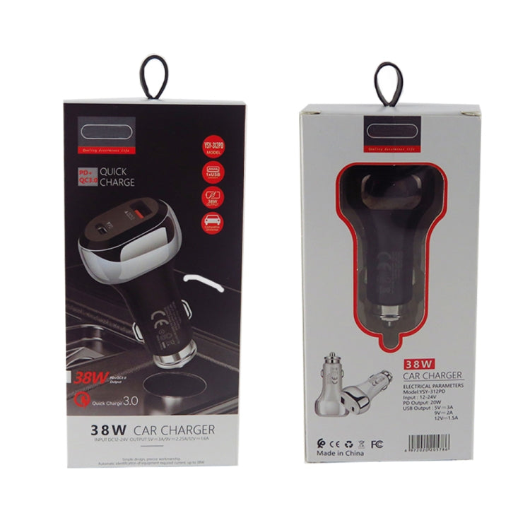 YSY-312PD QC3.0 18W USB + PD 20W USB-C / Type-C Car Charger with Type-C to Type-C Data Cable(Black) - Car Charger by PMC TechLife | Online Shopping South Africa | PMC TechLife