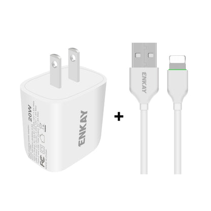 ENKAY Hat-Prince 20W PD Type-C + QC 3.0 USB Fast Charging Travel Charger Power Adapter with Fast Charge Data Cable, US Plug(With 8 Pin Cable) - USB Charger by ENKAY | Online Shopping South Africa | PMC Jewellery