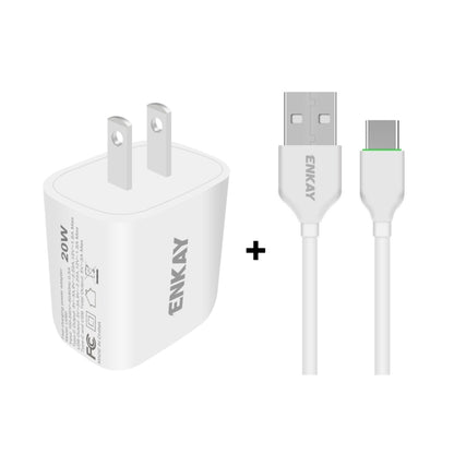 ENKAY Hat-Prince 20W PD Type-C + QC 3.0 USB Fast Charging Travel Charger Power Adapter with Fast Charge Data Cable, US Plug(With Type-C Cable) - USB Charger by ENKAY | Online Shopping South Africa | PMC Jewellery