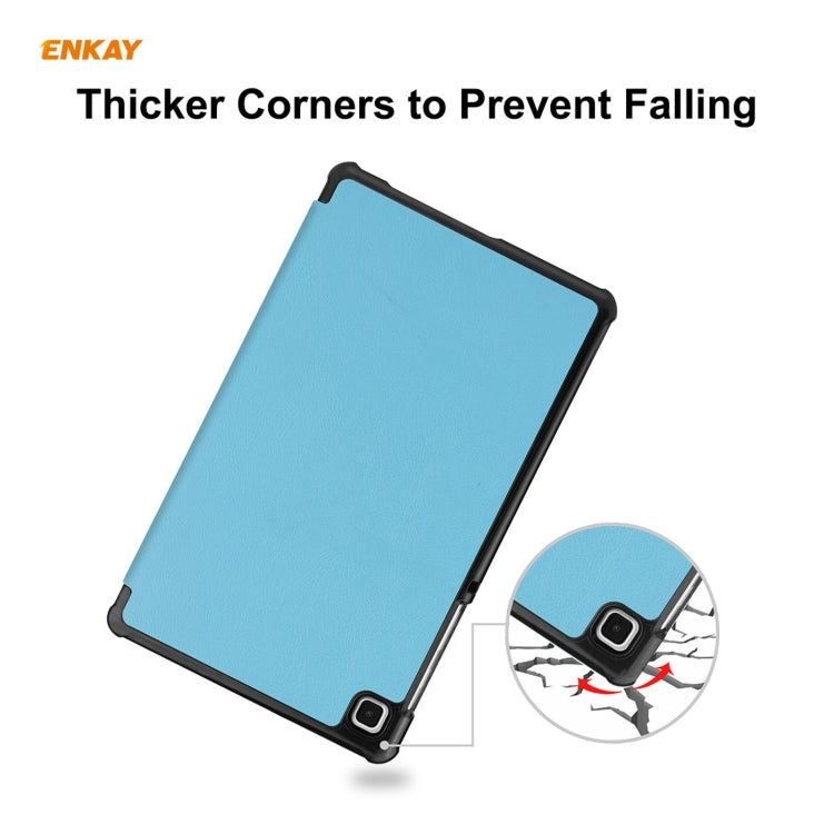 ENKAY PU Leather + Plastic Case with Three-folding Holder for Samsung Galaxy Tab A7 Lite T220 / T225(Light Blue) - free shipping - PMC TechLife - Order now!