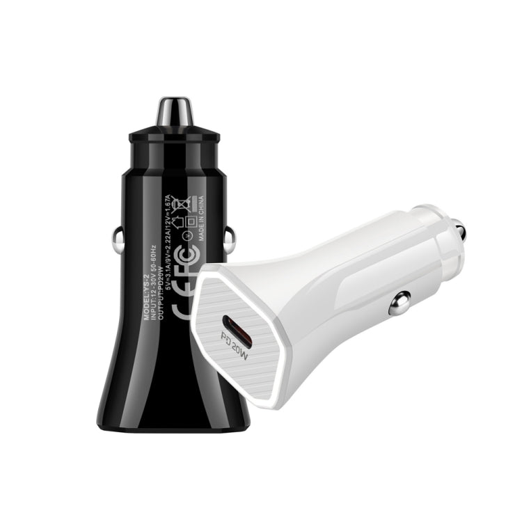 YS-2 PD 20W USB-C / Type-C Interface Car Fast Charger for iPhone Series / iPad Series(White) - Car Charger by PMC TechLife | Online Shopping South Africa | PMC TechLife