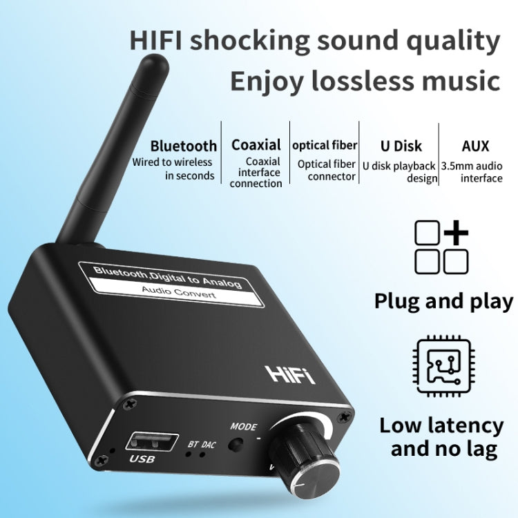 D18 Bluetooth Digital Audio Receiver with 3.5mm Jack to Analog Converter USB Player Adapter - Audio Receiver Transmitter by PMC TechLife | Online Shopping South Africa | PMC TechLife