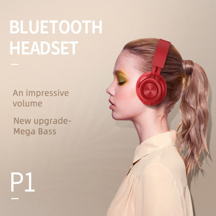 P1 Wireless Bluetooth 5.0 Stereo Soft Leather Earmuffs Foldable Headset Built-in Mic for PC / Cell Phones(Red) - free shipping - PMC TechLife - Order now!