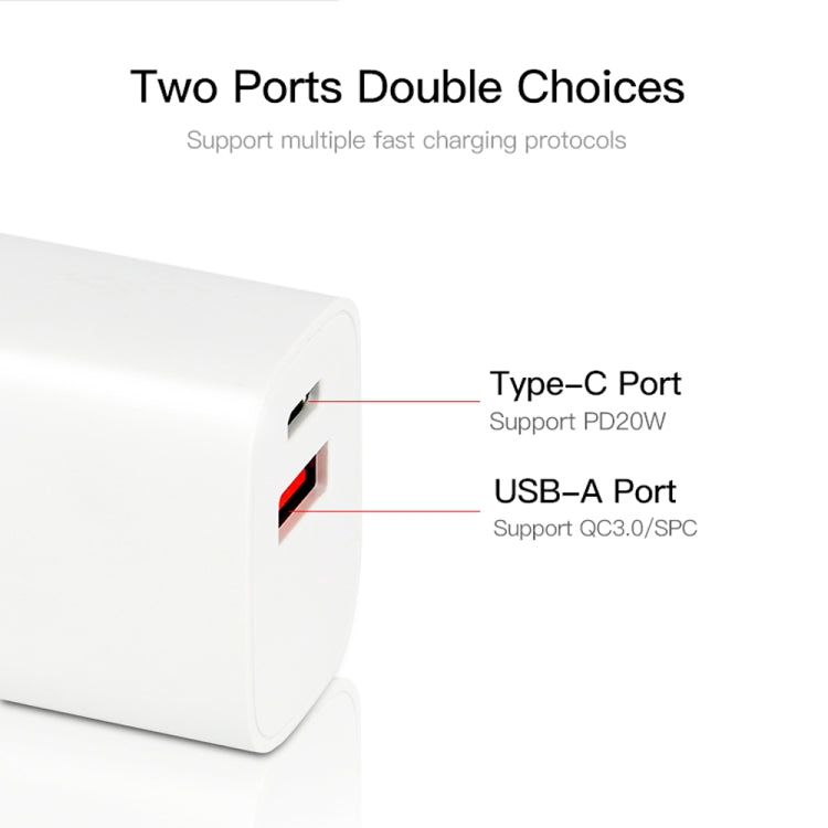 CS-20W Mini Portable PD3.0 + QC3.0 Dual Ports Fast Charger with 3A Type-C to 8 Pin Data Cable(US Plug) - USB Charger by PMC Jewellery | Online Shopping South Africa | PMC Jewellery