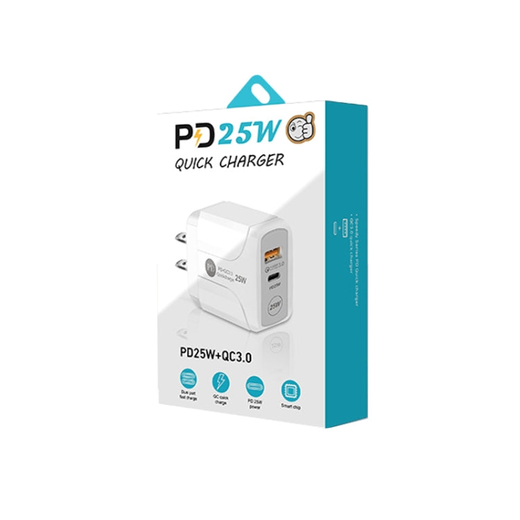 PD25W USB-C / Type-C + QC3.0 USB Dual Ports Fast Charger with USB-C to 8 Pin Data Cable, US Plug(Black) - USB Charger by PMC TechLife | Online Shopping South Africa | PMC TechLife | Buy Now Pay Later Mobicred