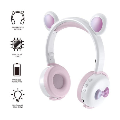 AEC BK7 Cute Bear Children Wireless Bluetooth Headset with LED Light(Black Rose) - Headset & Headphone by AEC | Online Shopping South Africa | PMC Jewellery