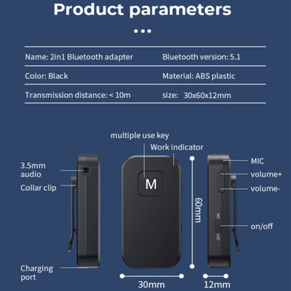 BT03 2 in 1 Bluetooth 5.1 Audio Receiver & Transmitter Car Hands-free Calls - Audio Receiver Transmitter by PMC Jewellery | Online Shopping South Africa | PMC Jewellery