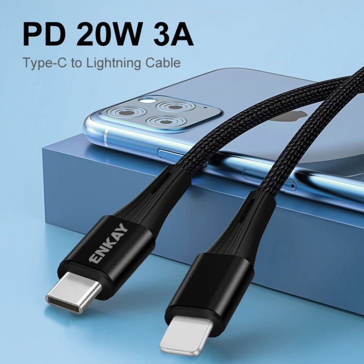 ENKAY PD 20W 3A USB-C / Type-C to 8 Pin Fast Charging Nylon Braided Data Cable, Length:1m(Black) - Normal Style Cable by ENKAY | Online Shopping South Africa | PMC Jewellery