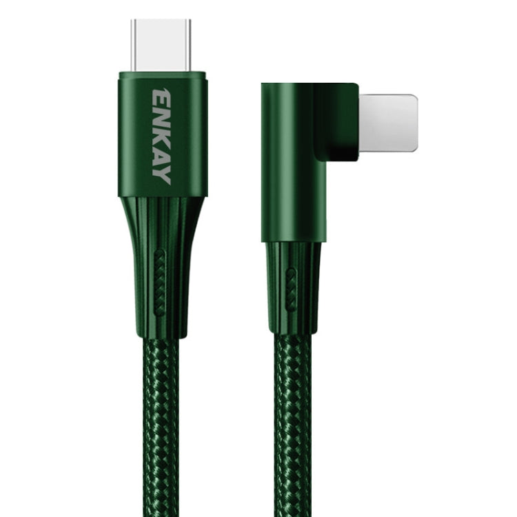 ENKAY PD 20W 3A USB-C / Type-C to 8 Pin Elbow Fast Charging Nylon Braided Data Cable, Length:2m(Green) - free shipping - PMC TechLife - Order now!