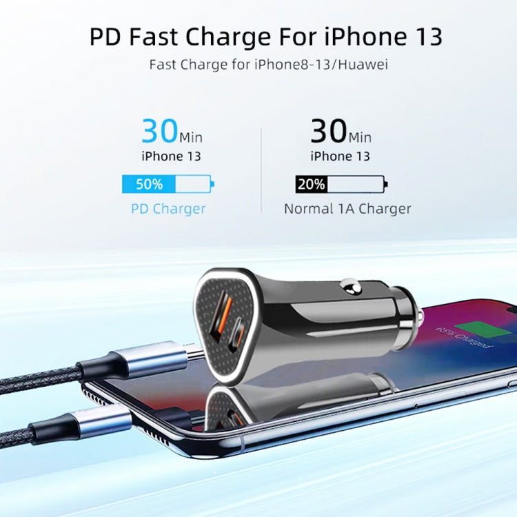 TE-P23 38W PD 20W USB-C / Type-C + QC3. 0 USB Triangle Car Charger + USB to USB-C / Type-C Data Cable, Length: 1m(White) - Car Charger by PMC TechLife | Online Shopping South Africa | PMC TechLife