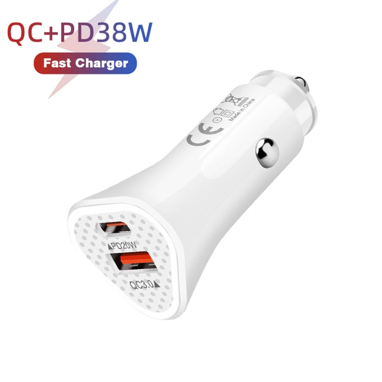 TE-P23 38W PD 20W USB-C / Type-C + QC3. 0 USB Triangle Car Charger + USB to 8 Pin Data Cable, Length: 1m(White) - Car Charger by PMC TechLife | Online Shopping South Africa | PMC TechLife