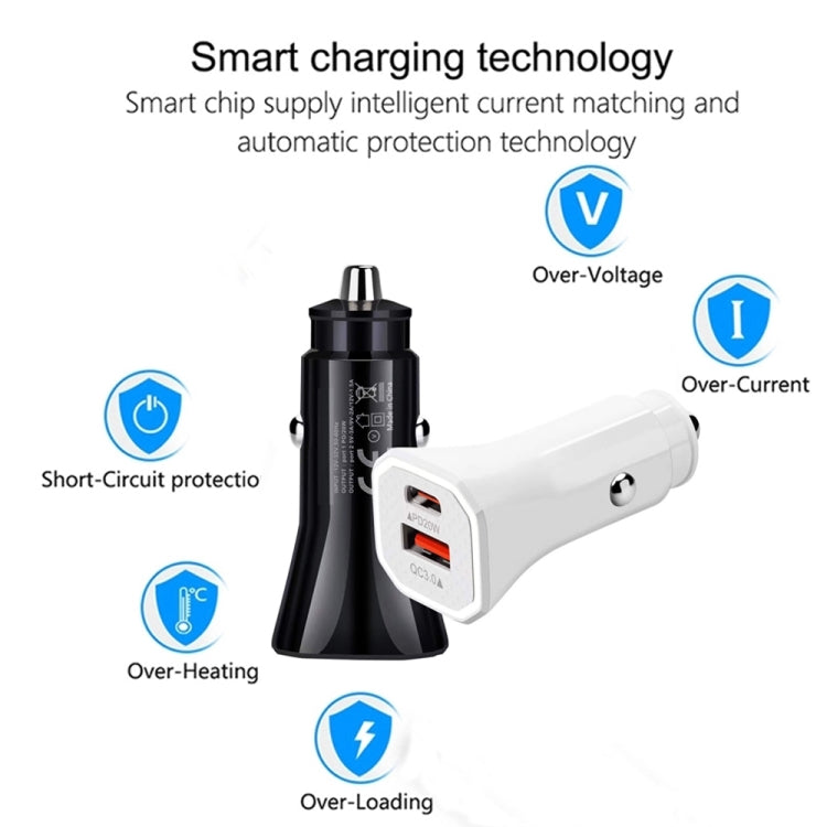 TE-P22 38W PD USB-C / Type-C + QC3. 0 USB Car Charger with 1m USB to 8 Pin Data Cable(White) - Car Charger by PMC TechLife | Online Shopping South Africa | PMC TechLife
