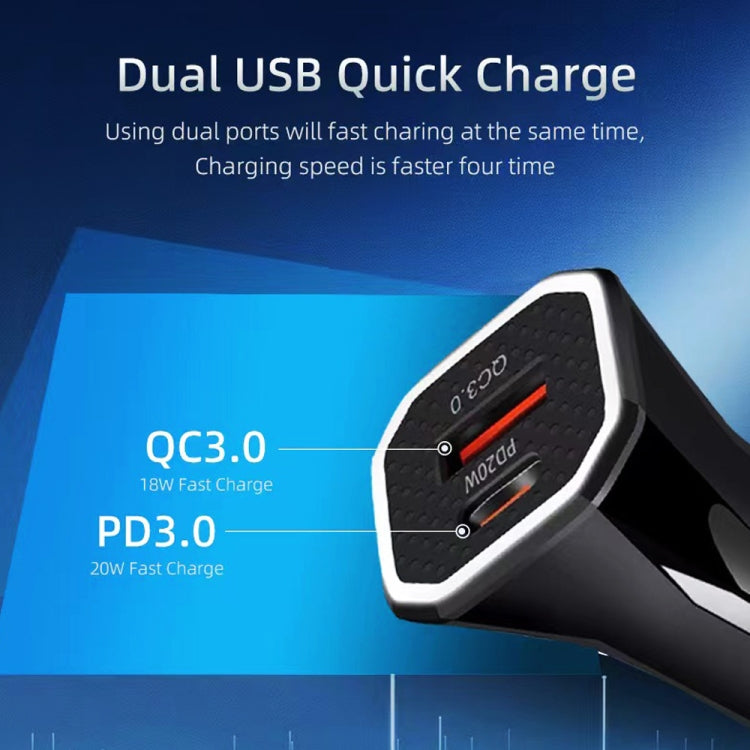 TE-P22 38W PD USB-C / Type-C + QC3. 0 USB Car Charger with 1m USB to Micro USB Data Cable(Black) - Car Charger by PMC Jewellery | Online Shopping South Africa | PMC Jewellery