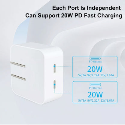 SDC-40W Dual PD USB-C / Type-C Ports Charger with 1m Type-C to 8 Pin Data Cable, US Plug - USB Charger by PMC Jewellery | Online Shopping South Africa | PMC Jewellery