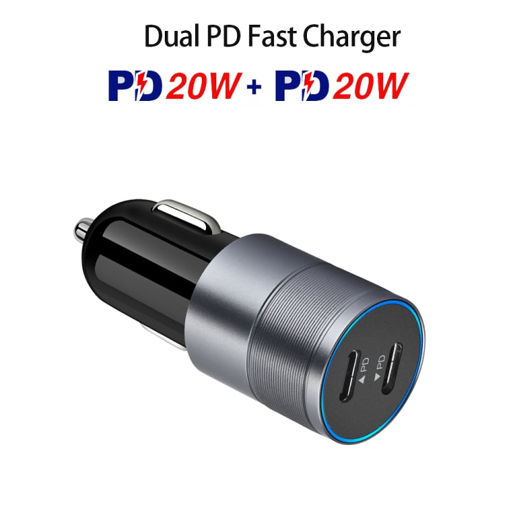 PD 40W Dual PD3.0 Type-C Car Charger(Grey) - Car Charger by PMC Jewellery | Online Shopping South Africa | PMC Jewellery