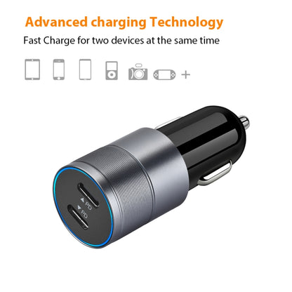 Dual PD 3.0 40W USB-C / Type-C Car Charger with 1m USB-C / Type-C to 8 Pin Data Cable(Grey) - Car Charger by PMC Jewellery | Online Shopping South Africa | PMC Jewellery