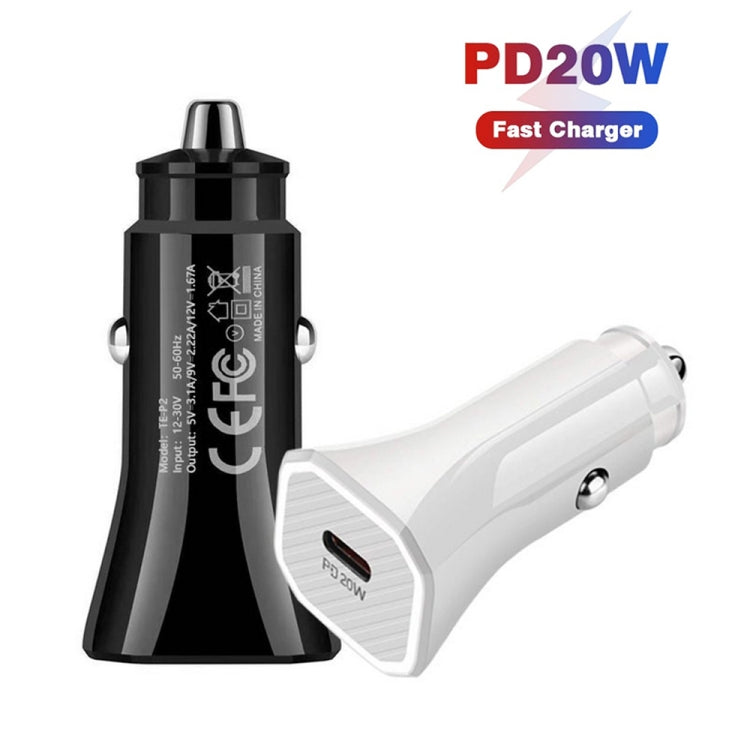 TE-P2 PD20W USB-C / Type-C Car Charger with Type-C to 8 Pin Data Cable(White) - Car Charger by PMC Jewellery | Online Shopping South Africa | PMC Jewellery
