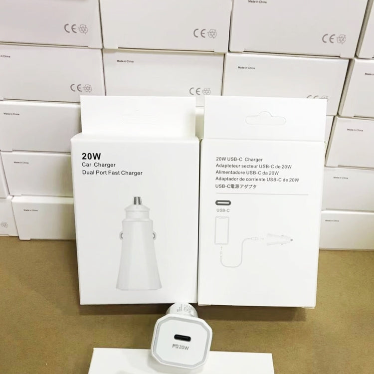 TE-P2 PD20W USB-C / Type-C Car Charger with Type-C to 8 Pin Data Cable(White) - Car Charger by PMC TechLife | Online Shopping South Africa | PMC TechLife
