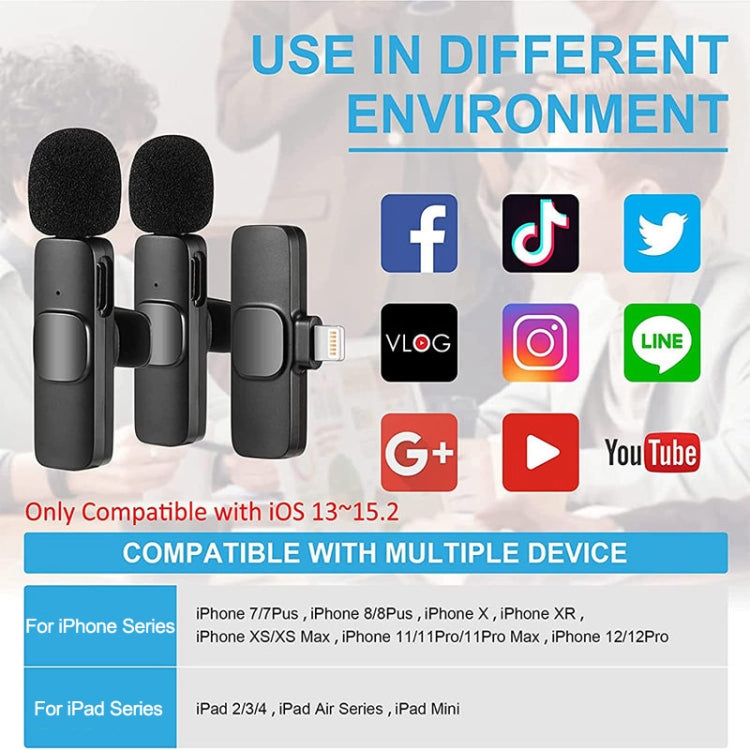 K9 2 in 1 Wireless Clip-on Auto Noise Cancelling Live Mini Microphone, Port: 8 Pin - Microphone by PMC TechLife | Online Shopping South Africa | PMC TechLife | Buy Now Pay Later Mobicred
