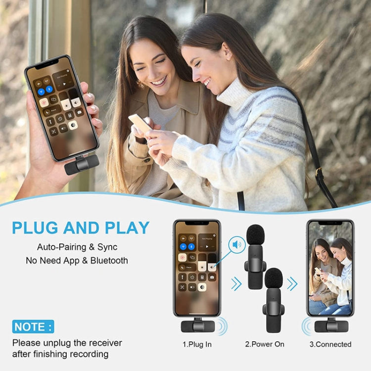 K9 2 in 1 Wireless Clip-on Auto Noise Cancelling Live Mini Microphone, Port: 8 Pin - Microphone by PMC Jewellery | Online Shopping South Africa | PMC Jewellery