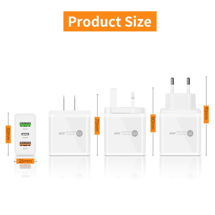 45W PD25W + 2 x QC3.0 USB Multi Port Charger with USB to 8 Pin Cable, EU Plug(White) - free shipping - PMC TechLife - Order now!