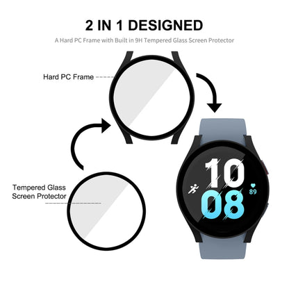 For Samsung Galaxy Watch5 44mm ENKAY Hat-Prince Full Coverage PC Frame + 9H Tempered Glass Case(Silver) - Watch Cases by ENKAY | Online Shopping South Africa | PMC Jewellery | Buy Now Pay Later Mobicred