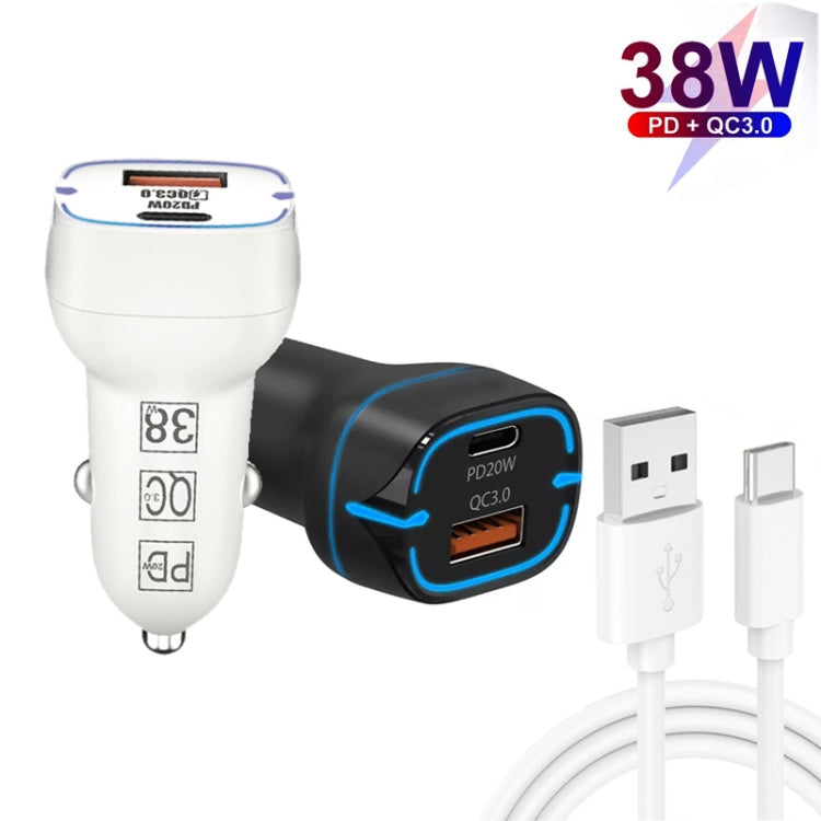 38W PD20W + QC3.0 USB Car Charger with USB to Type-C Data Cable, Length: 1m(White) - Car Charger by PMC TechLife | Online Shopping South Africa | PMC TechLife