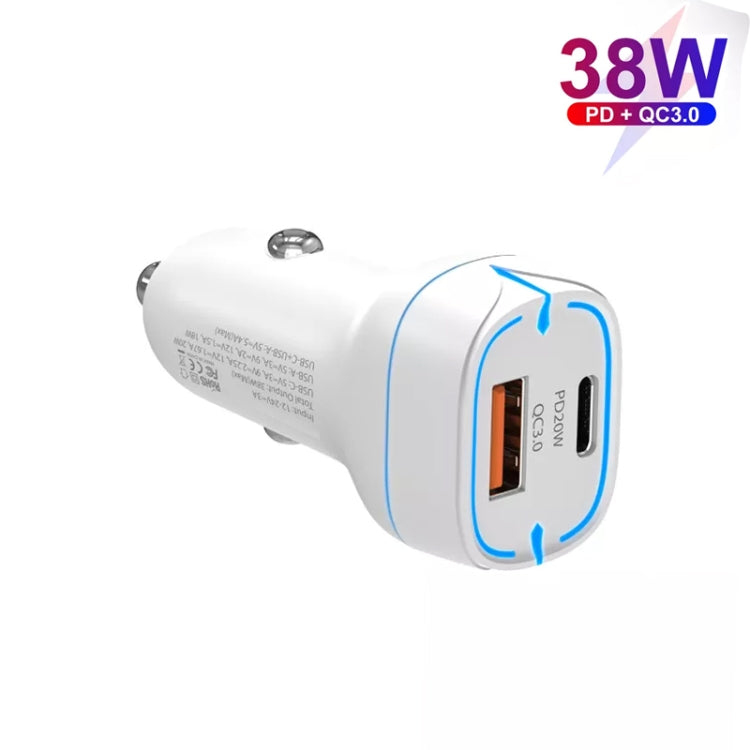 38W PD20W + QC3.0 USB Car Charger with USB to Micro USB Data Cable, Length: 1m(White) - Car Charger by PMC TechLife | Online Shopping South Africa | PMC TechLife